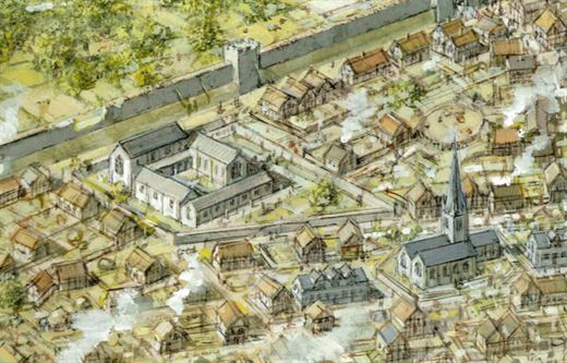 Artist Impression of South East Leicester during 15th Century © Leicester Council