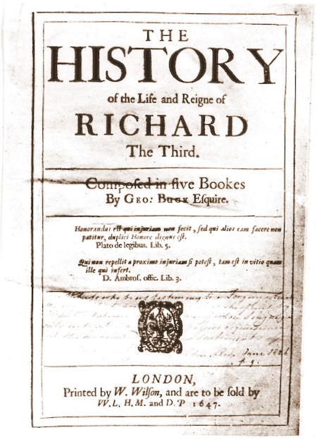 George Buck's History of King Richard III, published in 1646.