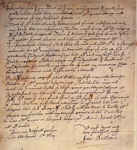 A letter allegedly from Anne Boleyn to Henry VIII during her imprisonment in the tower