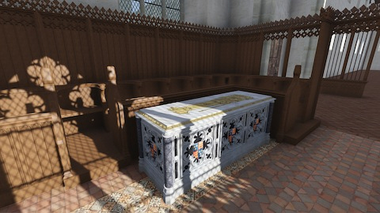 A CGI reconstruction of Richard III's original tomb by De Monfort University