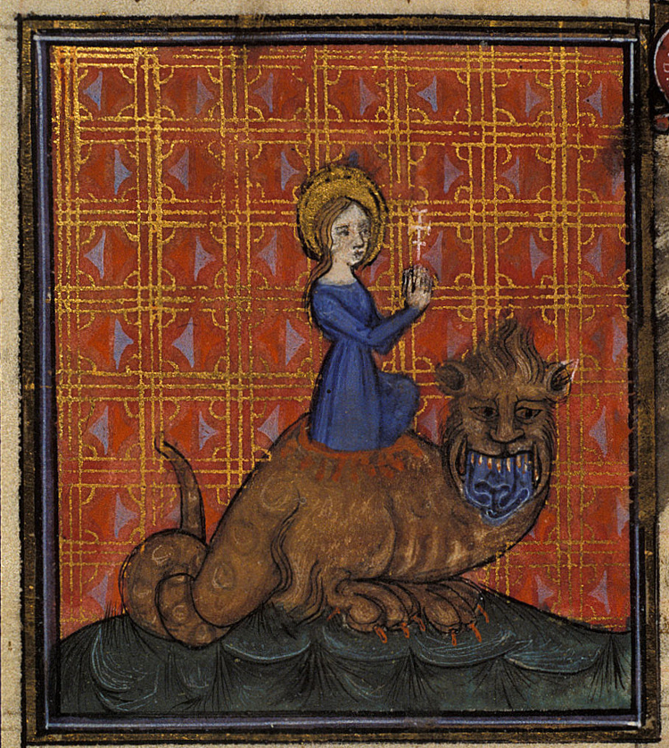 Detail of a miniature of Margaret emerging from the dragon