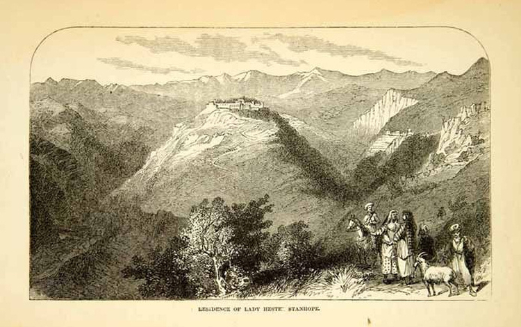 1858 Wood Engraving Art Dahr El Sitt Monastery Joun Lebanon Middle East Chouf 