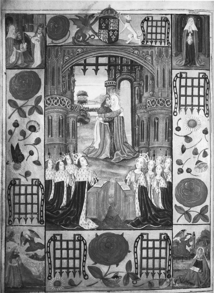 The family of King Henry VII at prayer, beneath an image of the Virgin Mary's parents © The History Press