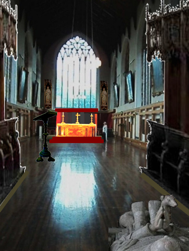 John's impression of what the interior of the Leicester Greyfriars choir might have looked like with Richard III's 1494/5 tomb in place. This image is based on the surviving choir of the Norwich Blackfriars - the best preserved medieval friary church building still surviving in England. But the Leicester Greyfriars choir had medieval floor tiles, not wooden flooring.