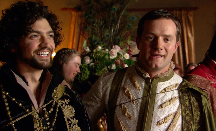 George Boleyn and his supposed lover Mark Smeaton as depicted in The Tudors